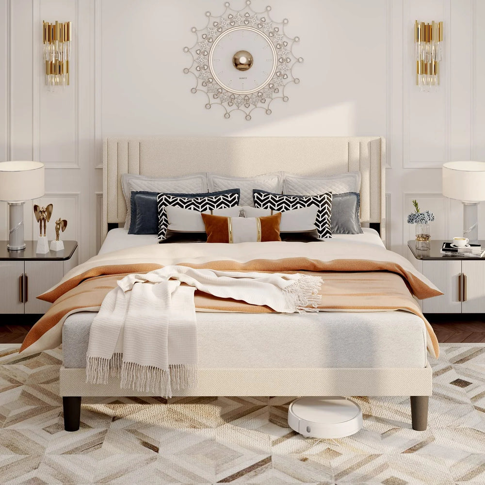Bedroom Furniture Set - Includes Queen Bed Frame, Nightstands Set of 2, 5 - Drawer Dresser & Double Wide 6 - Drawer Dresser - Modern Storage Solution for Stylish Home Decor, Black