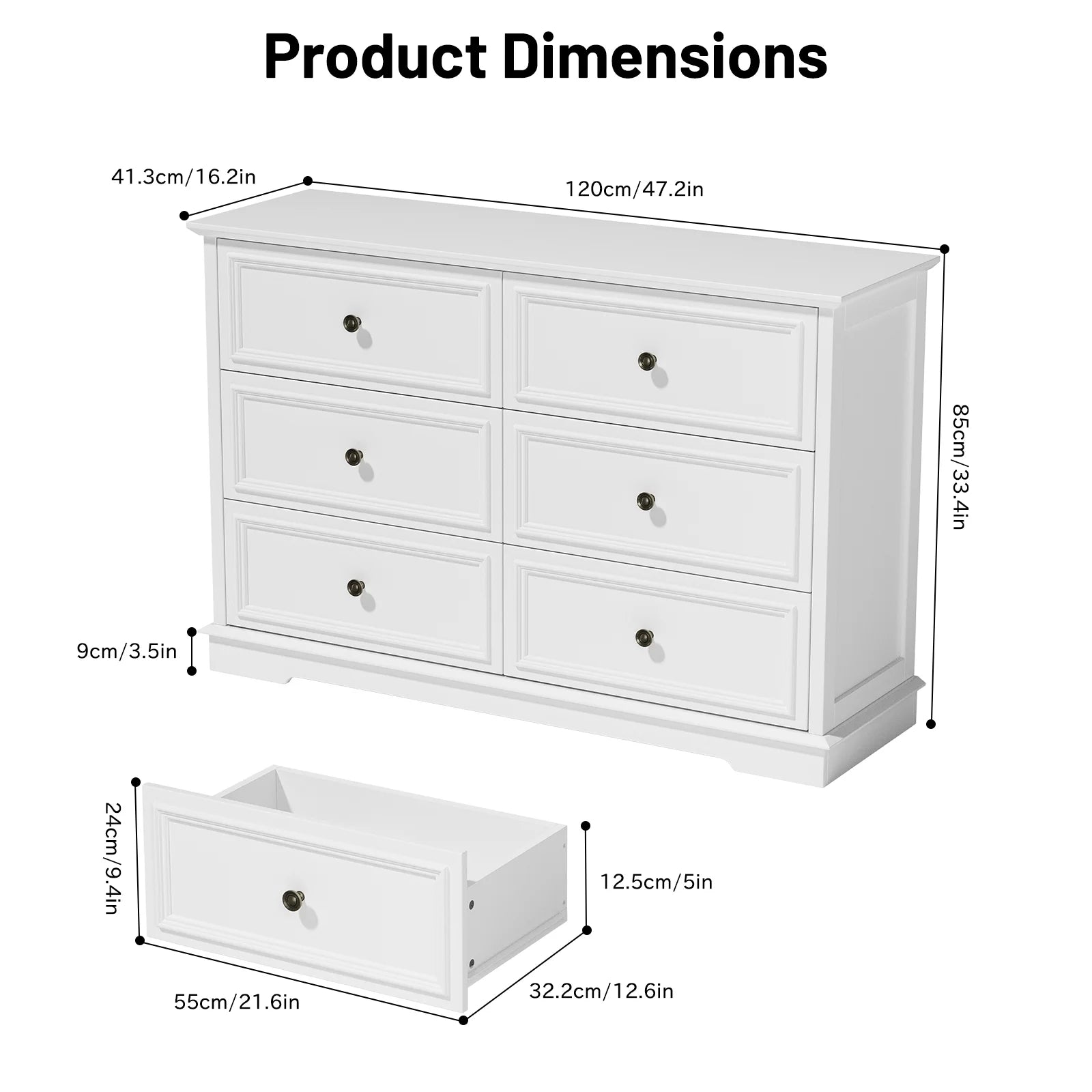 IDEALSOUL Black Dresser, 6 Drawer Dresser for Bedroom, Retro Wood Storage Cabinet for Living Room