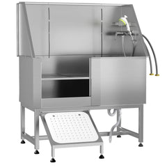 AECOJOY 50'' Professional Stainless Steel Dog Washing Station, Height Adjustable Pet Grooming Dog Bathtub with Ramp