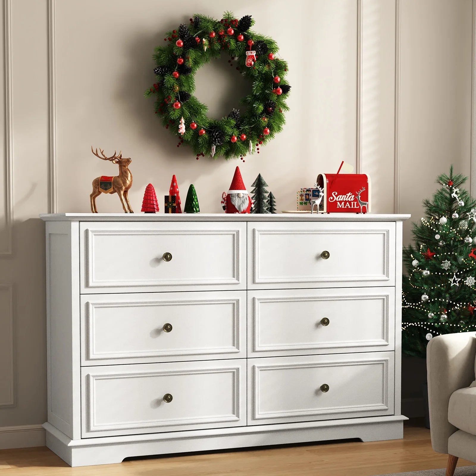 IDEALSOUL Black Dresser, 6 Drawer Dresser for Bedroom, Retro Wood Storage Cabinet for Living Room