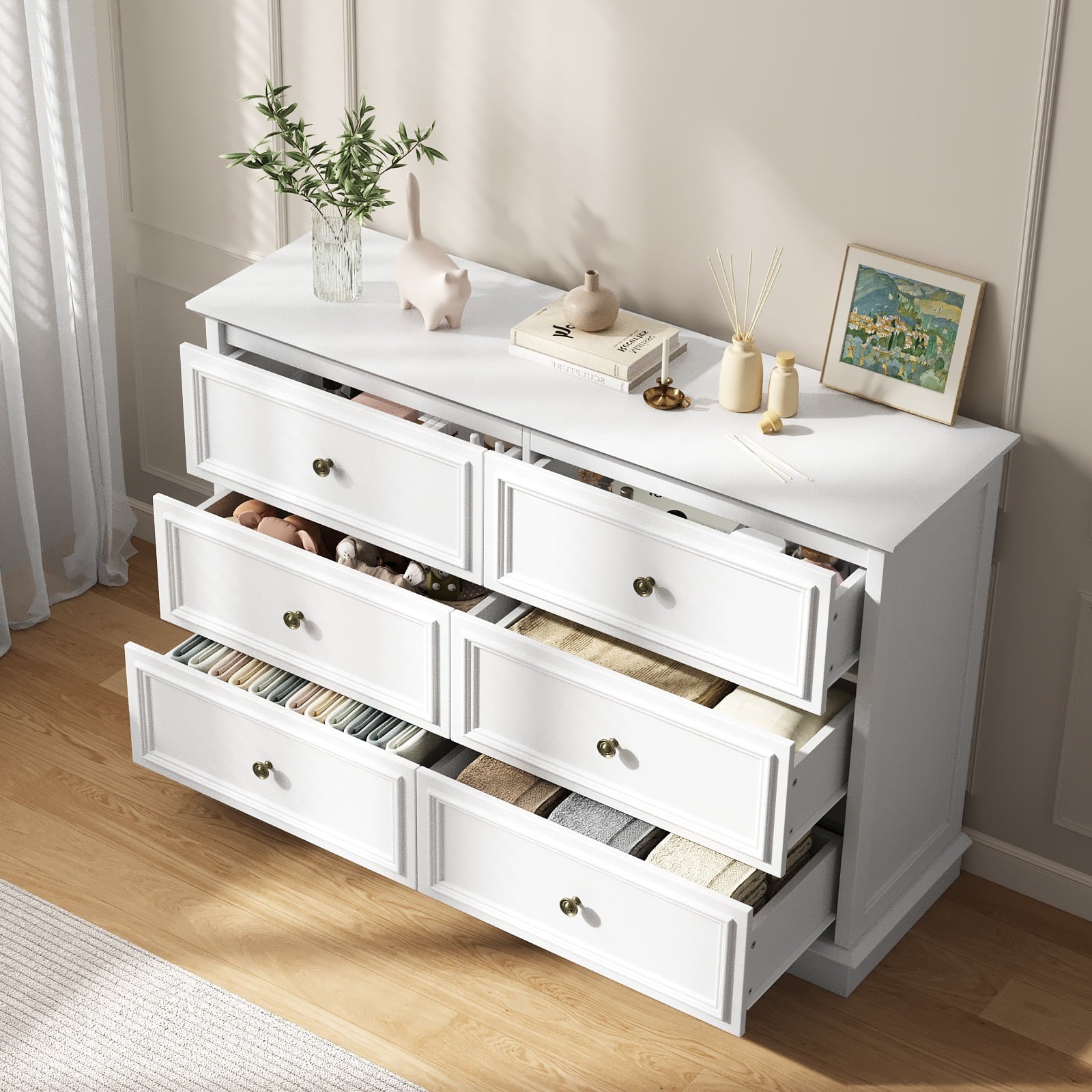 IDEALSOUL Black Dresser, 6 Drawer Dresser for Bedroom, Retro Wood Storage Cabinet for Living Room