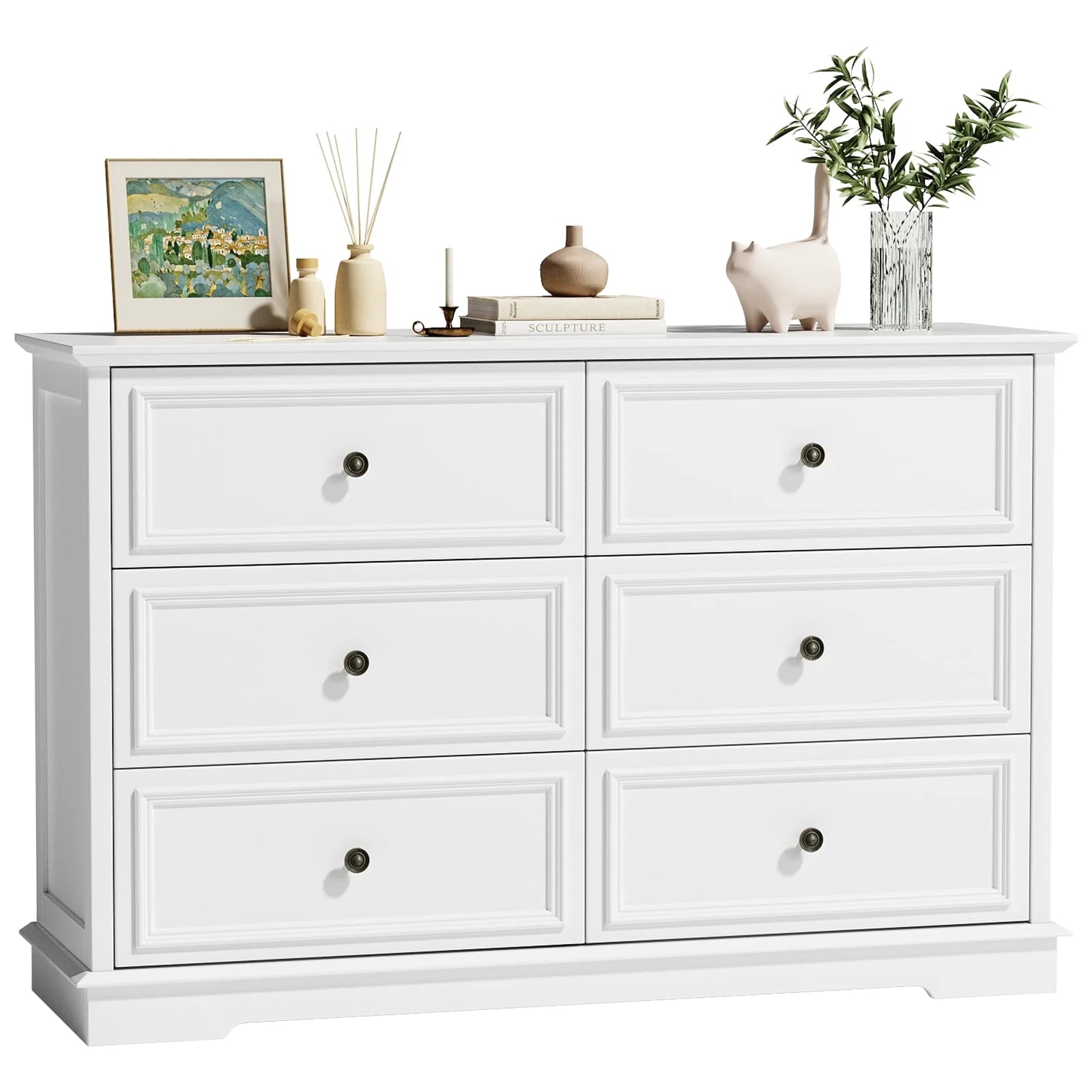 IDEALSOUL Black Dresser, 6 Drawer Dresser for Bedroom, Retro Wood Storage Cabinet for Living Room