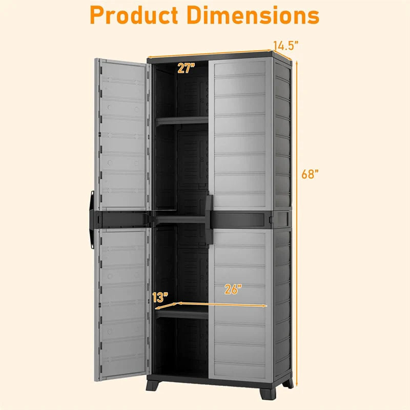 68" Lockable Plastic Storage Cabinet with 3 Adjustable Shelves, Vertical Shelving Unit Utility Garage Organizer for Basement, Laundry Room & Mudroom
