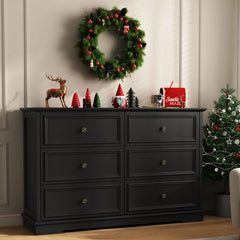 IDEALSOUL Black Dresser, 6 Drawer Dresser for Bedroom, Retro Wood Storage Cabinet for Living Room