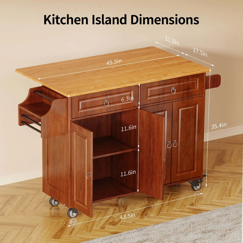 Lofka 52 - Inch Kitchen Island with Storage on Wheels with Wood Drop Leaf, Ideal for Small Kitchens