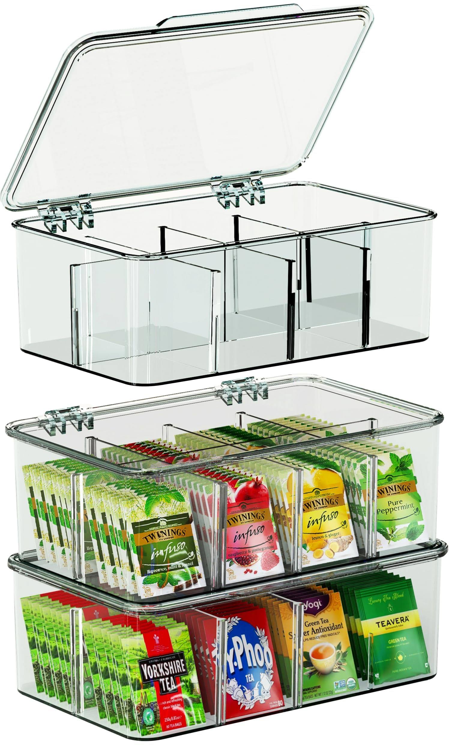 Utopia Home Tea Bag Organizer - Stackable Storage with Lid for Tea Bags - Multi-functional Clear Kitchen Storage