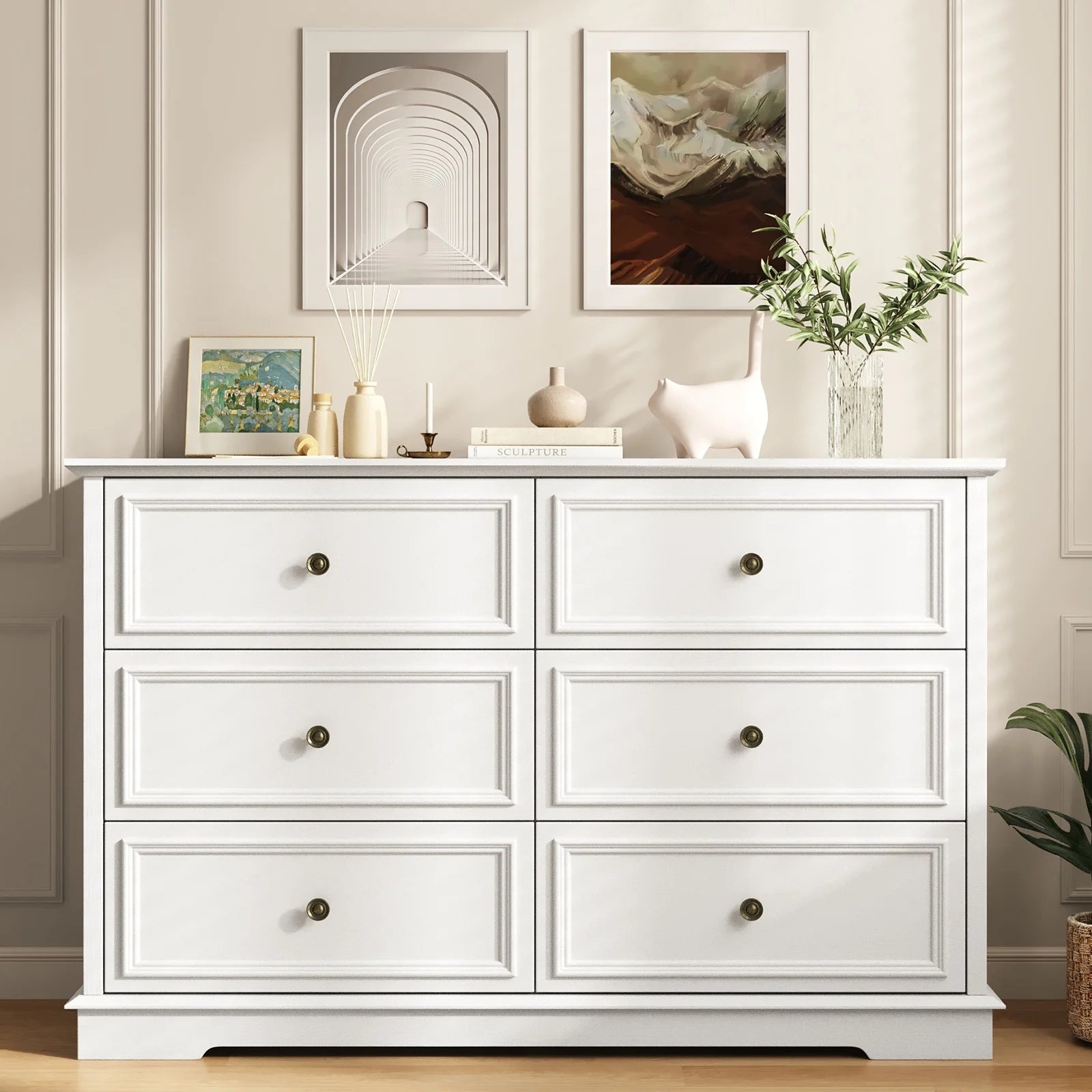 IDEALSOUL Black Dresser, 6 Drawer Dresser for Bedroom, Retro Wood Storage Cabinet for Living Room