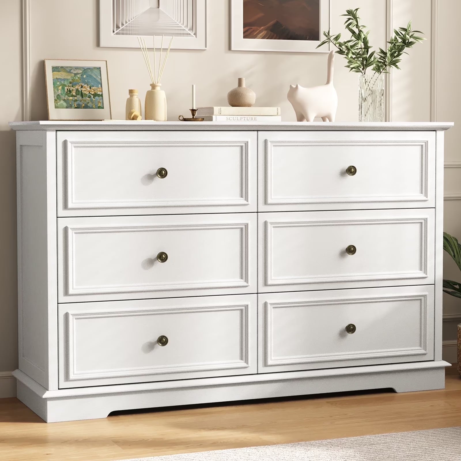 IDEALSOUL Black Dresser, 6 Drawer Dresser for Bedroom, Retro Wood Storage Cabinet for Living Room