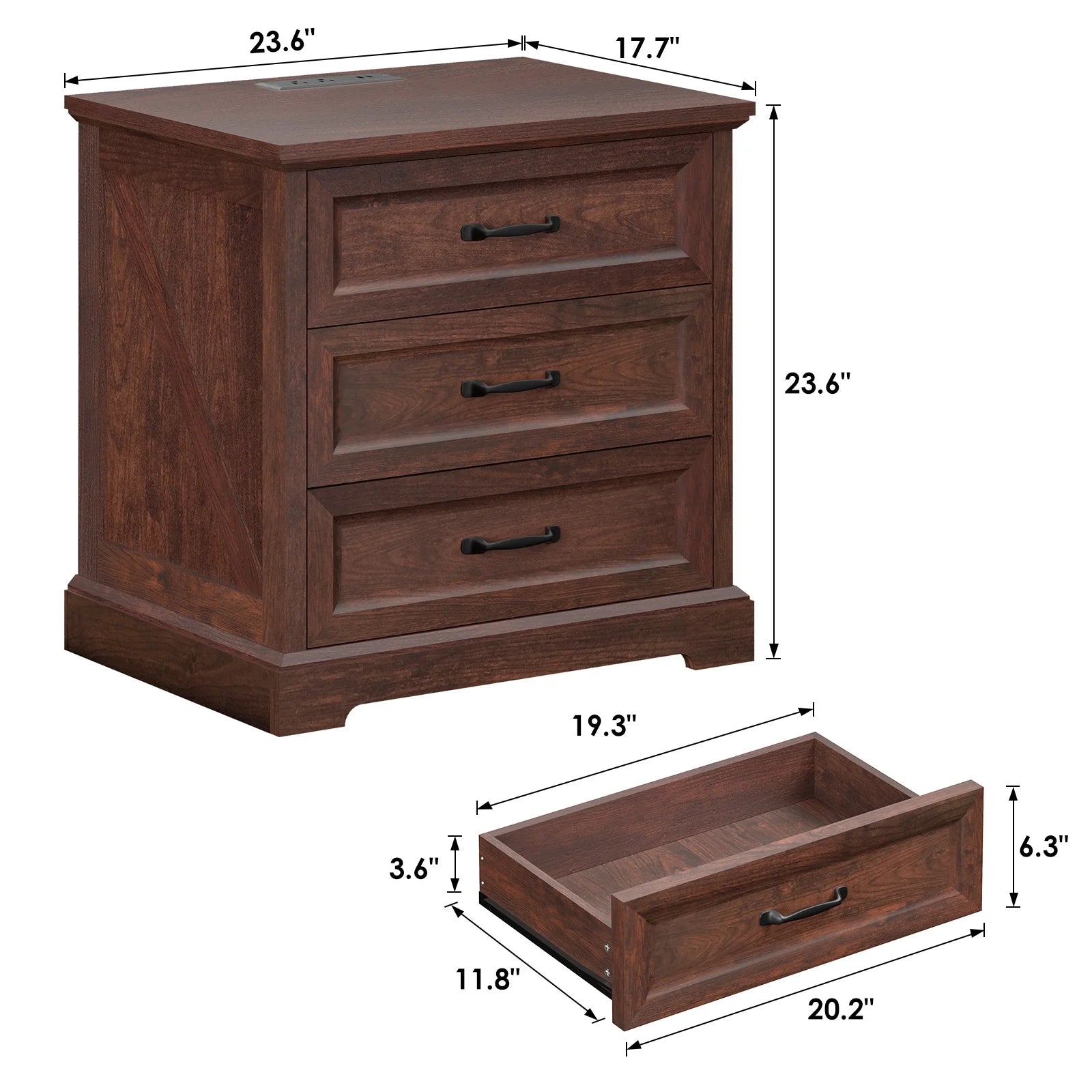 Hommpa Farmhouse 3 Drawers Nightstand with Charging Station, Rustic Wood Night Stand with Drawers for Bedroom, Vintage Bedside Table Small Dresser Chest of Drawers for Living Room, White